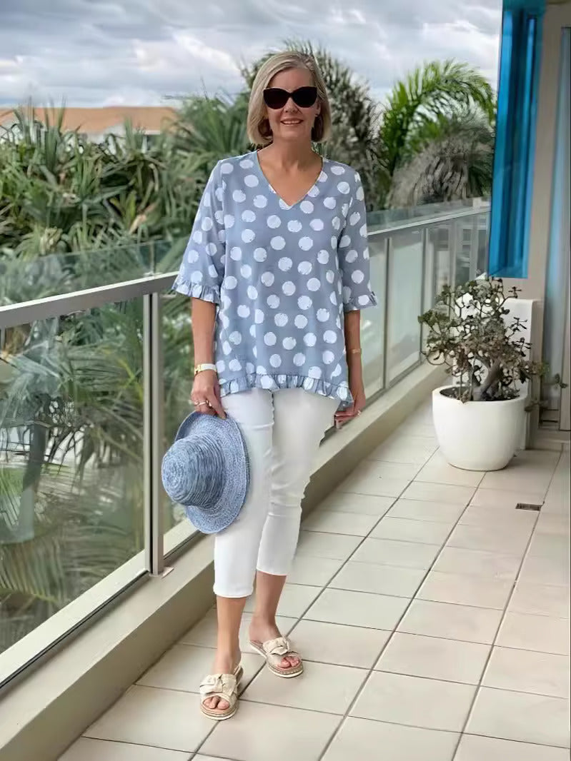 Women's Polka Dot V-Neck Blouse Relaxed Fit Lightweight Casual Summer Top™ – Spielerischer Komfort für sonnige Tage