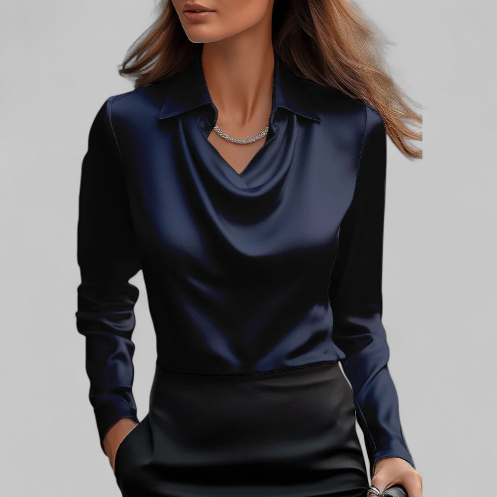 Women's Draped Neck Long Sleeve Blouse with Satin-Like Finish™ – Elegante Drapierung für zeitlosen Business-Chic