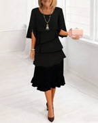 Women's Elegant Midi Dress with Ruffle Layers and Split Sleeves™ – Zeitlose Eleganz mit femininen Details