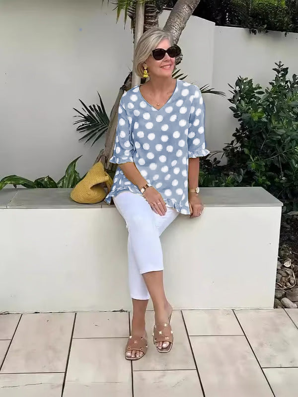 Women's Polka Dot V-Neck Blouse Relaxed Fit Lightweight Casual Summer Top™ – Spielerischer Komfort für sonnige Tage