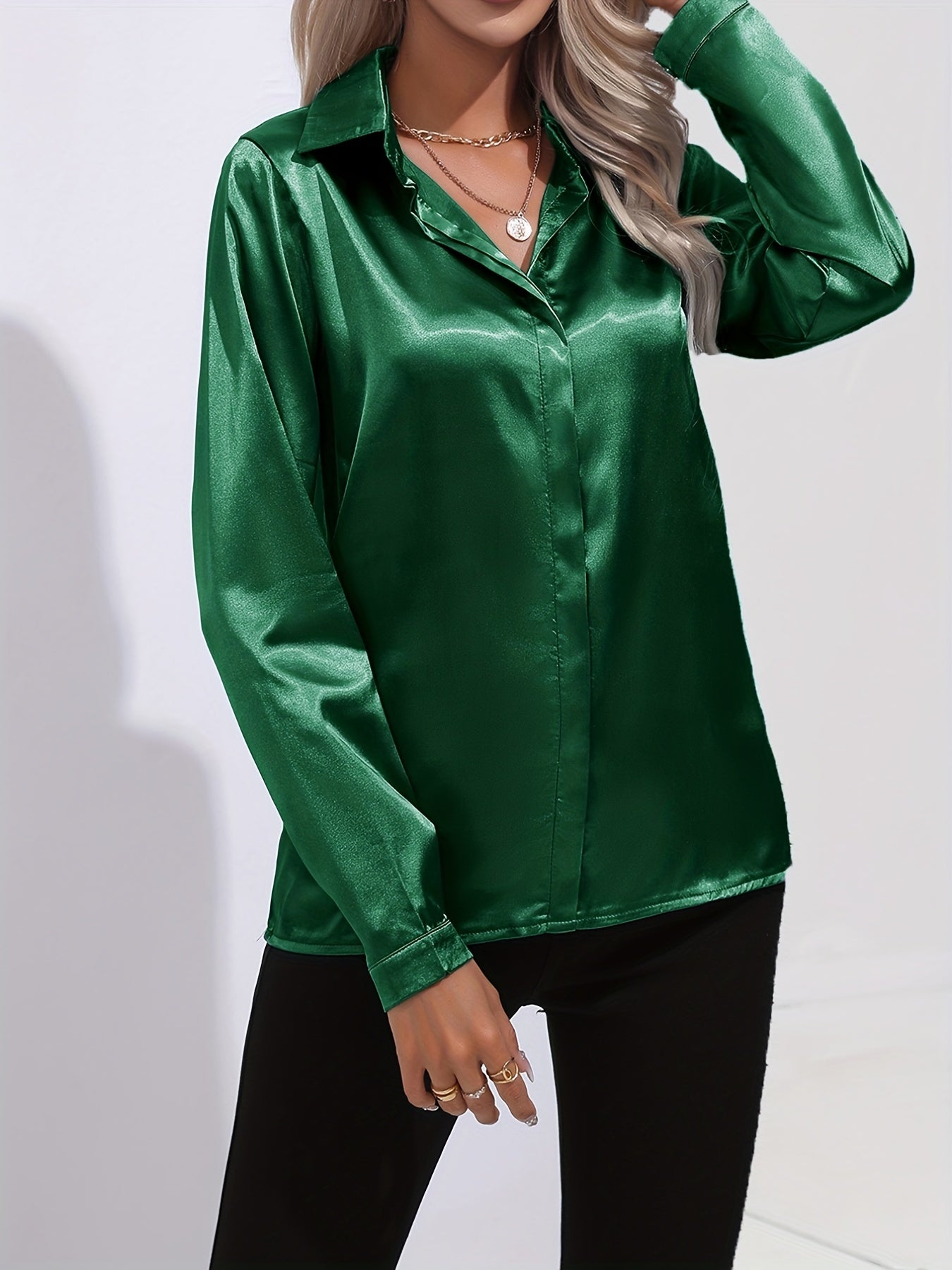 Sarah | Women's Button Down Long Sleeve Satin Blouses™ – Luxuriöse Eleganz für jeden Anlass