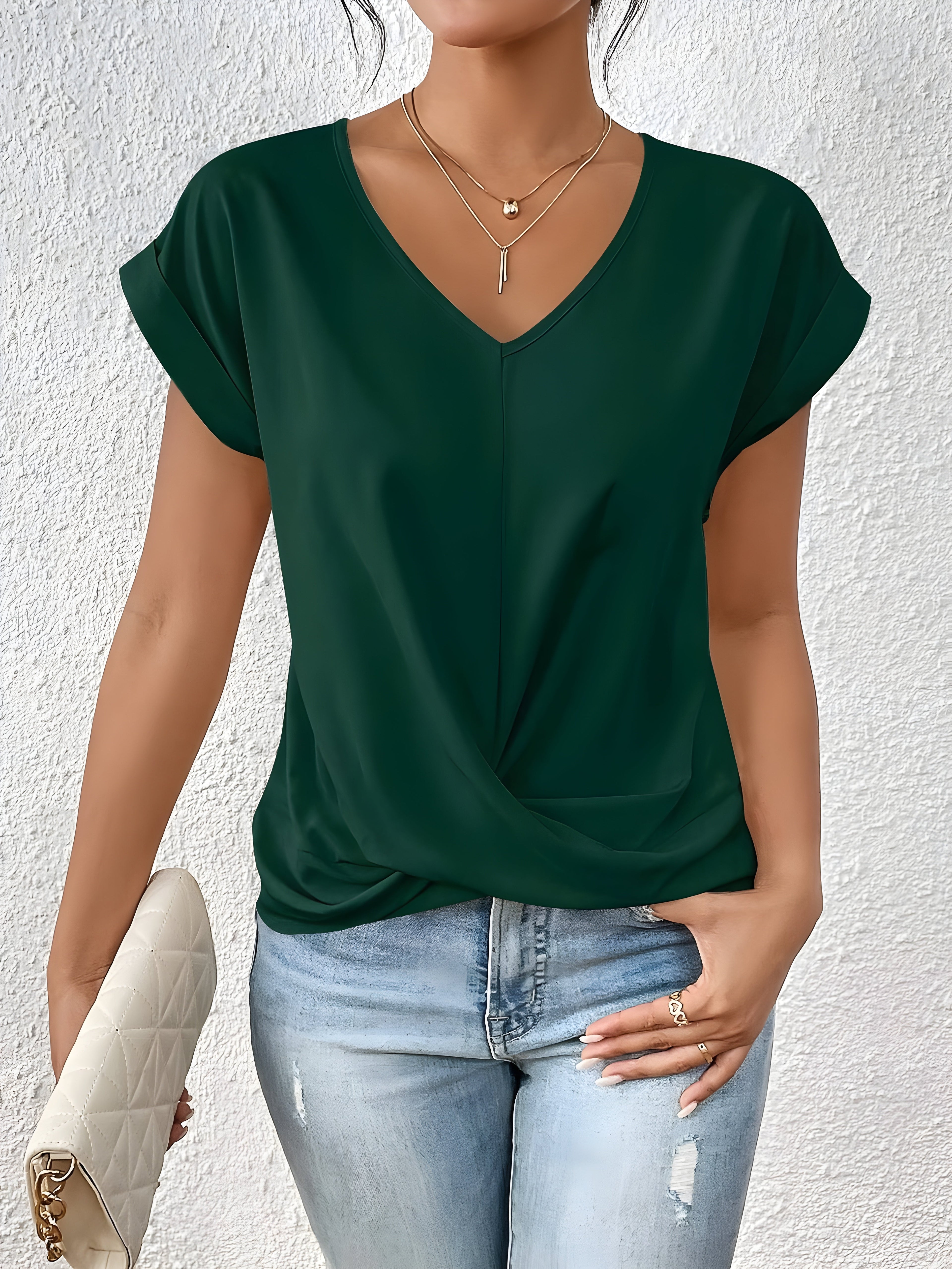 Women's V-Neck Twist Front Summer Top Relaxed Fit Cap Sleeve Casual Blouse™ – Mühelose Eleganz für warme Tage