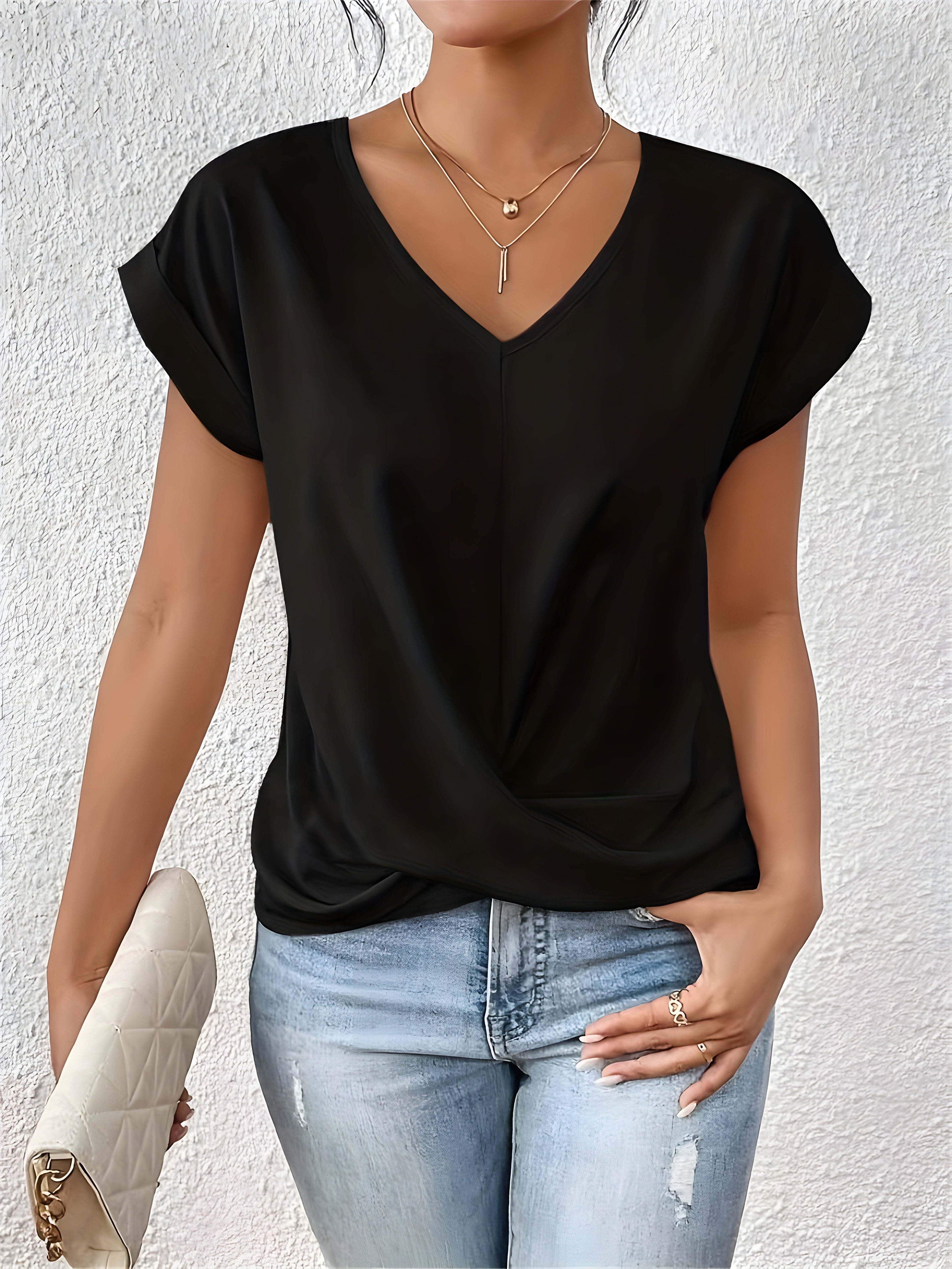 Women's V-Neck Twist Front Summer Top Relaxed Fit Cap Sleeve Casual Blouse™ – Mühelose Eleganz für warme Tage