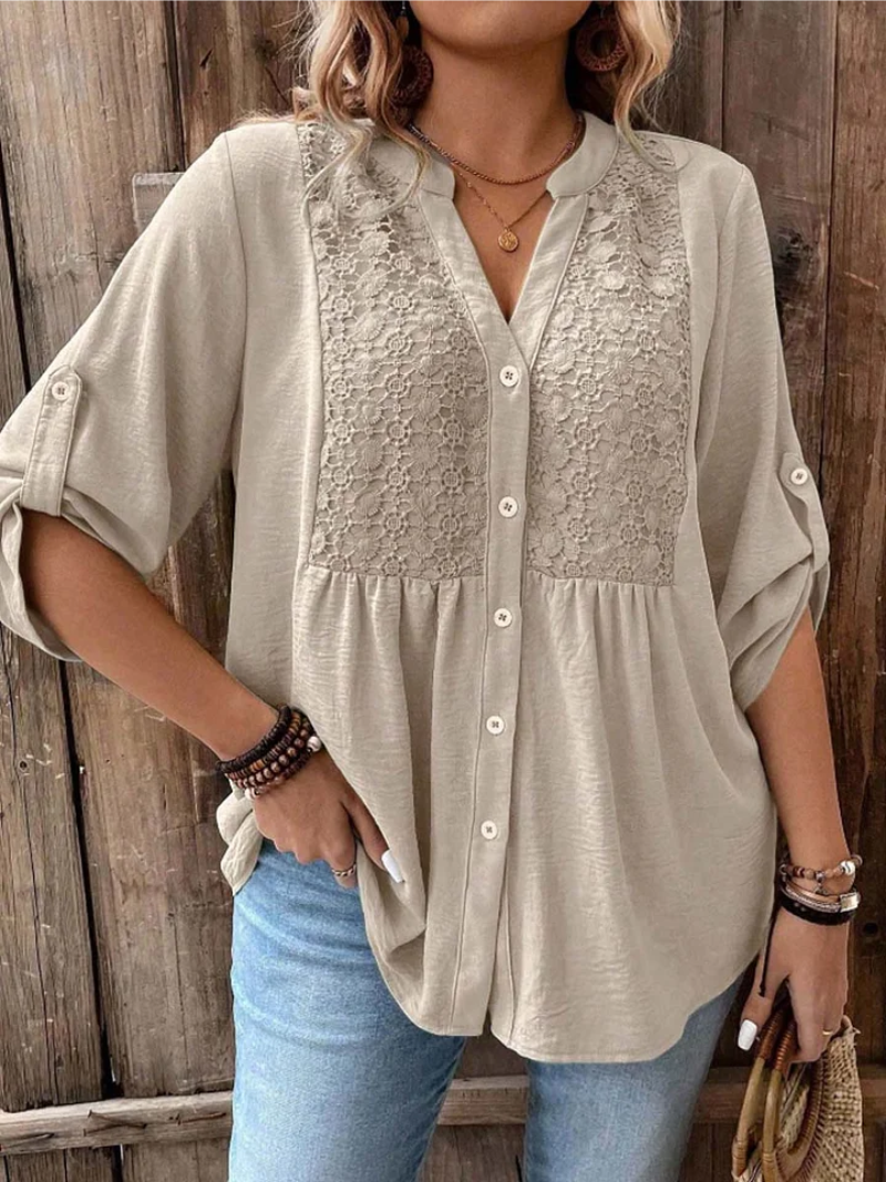 Women's Casual V Neck Blouse Loose Fit Button Up Shirt™ – Mühelose Eleganz für den Alltag