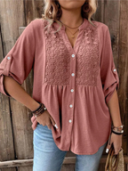 Women's Casual V Neck Blouse Loose Fit Button Up Shirt™ – Mühelose Eleganz für den Alltag