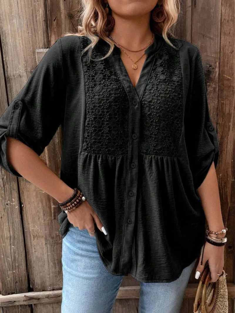 Women's Casual V Neck Blouse Loose Fit Button Up Shirt™ – Mühelose Eleganz für den Alltag