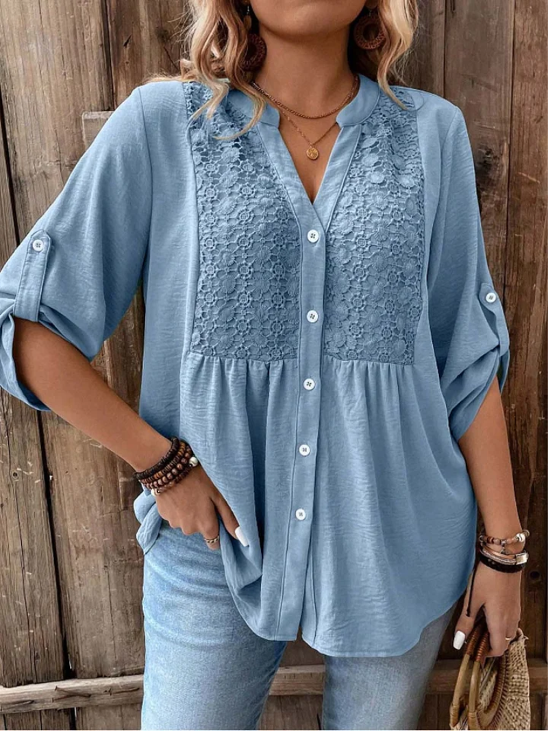 Women's Casual V Neck Blouse Loose Fit Button Up Shirt™ – Mühelose Eleganz für den Alltag