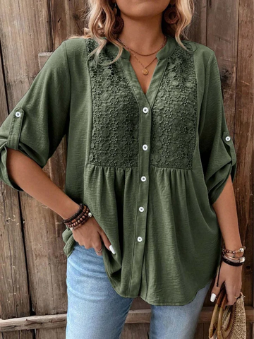 Women's Casual V Neck Blouse Loose Fit Button Up Shirt™ – Mühelose Eleganz für den Alltag