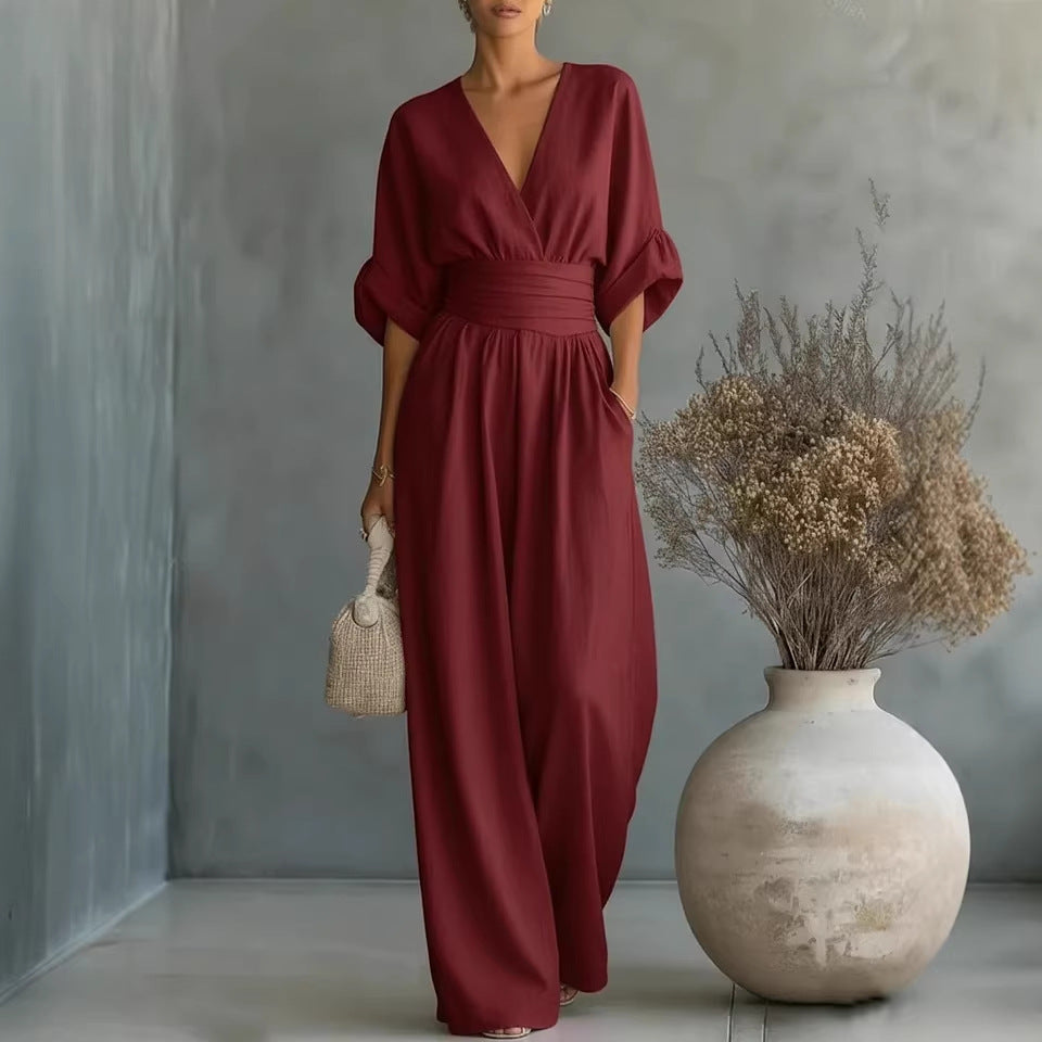 Women's Wide Leg Jumpsuit with V-Neck and Relaxed Fit™ – Mühelose Eleganz für jeden Anlass