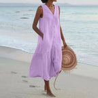Women's Sleeveless V-Neck Button Front Midi Dress™ – Zeitloser Sommer-Chic mit femininer Eleganz