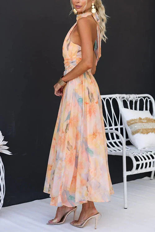 Women's Floral Halter Neck Flowing Fit Summer Maxi Dress™ – Elegante Sommerschönheit für jeden Anlass