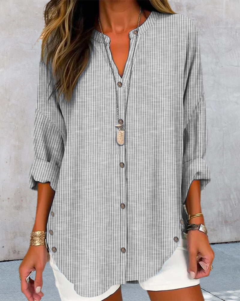 Women's Striped Button Front Blouse – Loose Fit Lightweight Casual Summer Shirt™ – Müheloser Sommerstil mit zeitloser Eleganz
