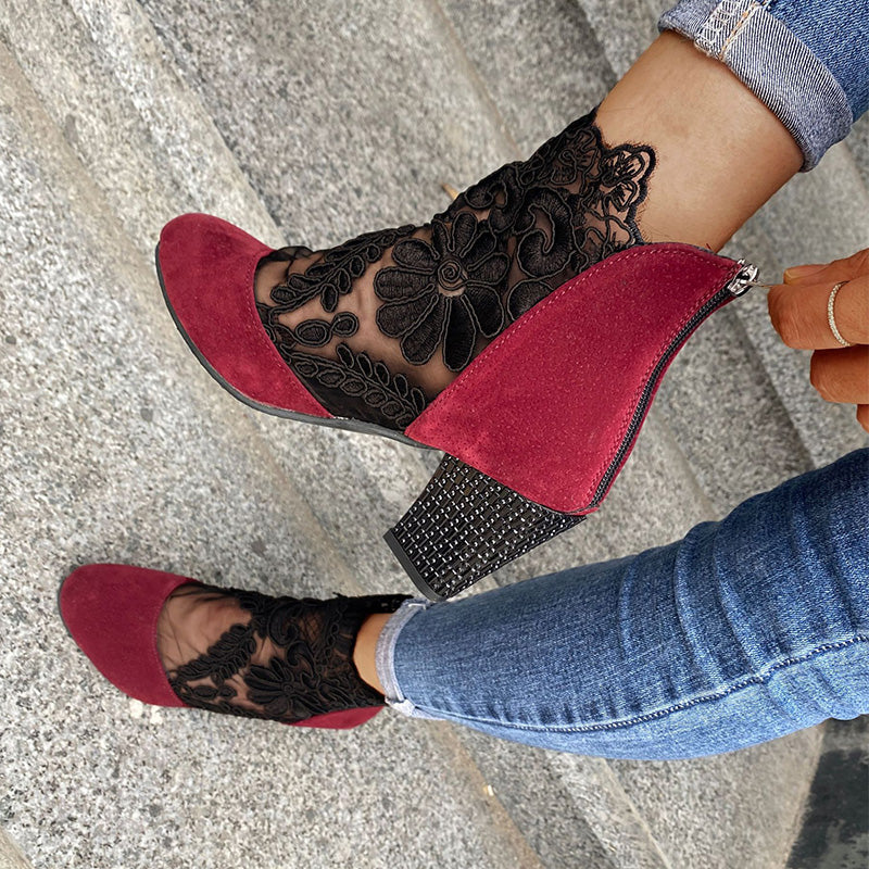Women's Lace Panel Block Heel Ankle Orthopedic Boots™ – Eleganter Komfort für den ganzen Tag
