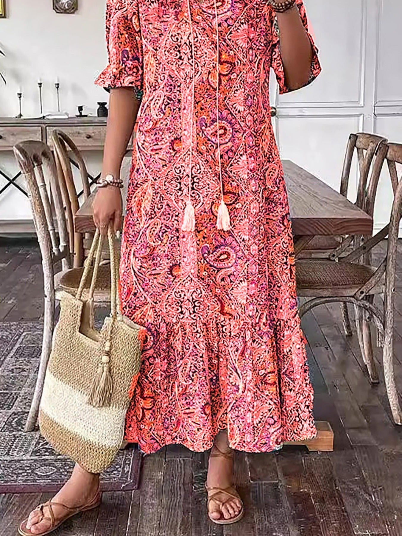 Relaxed Boho Pattern Midi Dress™ – Müheloses Tragen mit Stil