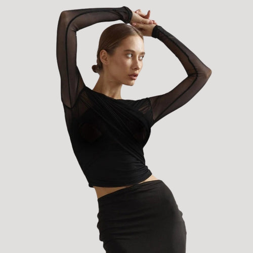 Claire | Women's Spring Sheer Wrap Long-Sleeve Top™ – Elegante Transparenz für stilvolle Frühlingsmomente
