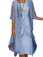 Women's Sheer Sleeve Lace Overlay Elegant Flowing Midi Dress™ – Zeitlose Eleganz für besondere Anlässe
