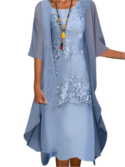 Women's Sheer Sleeve Lace Overlay Elegant Flowing Midi Dress™ – Zeitlose Eleganz für besondere Anlässe
