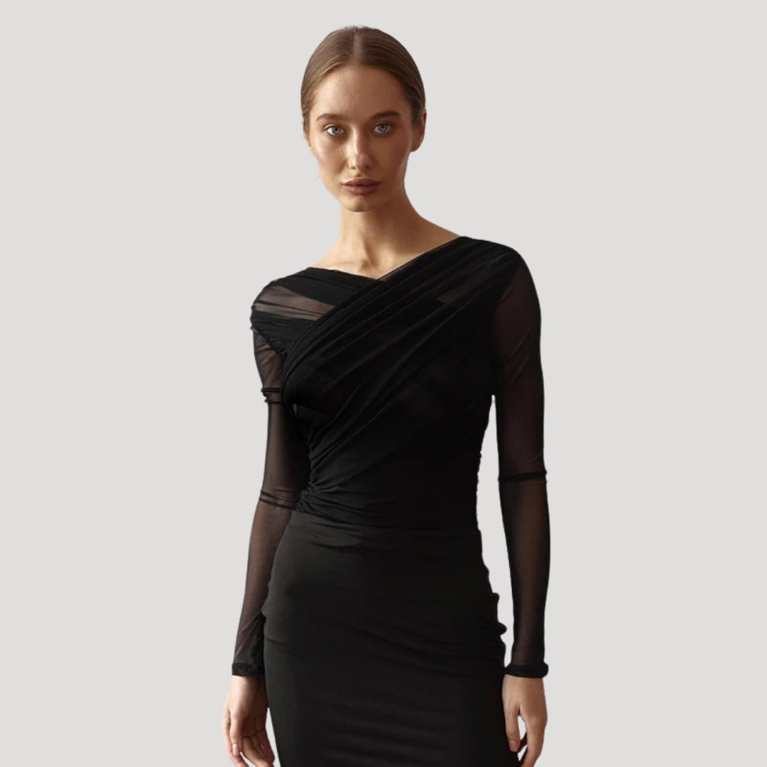 Claire | Women's Spring Sheer Wrap Long-Sleeve Top™ – Elegante Transparenz für stilvolle Frühlingsmomente