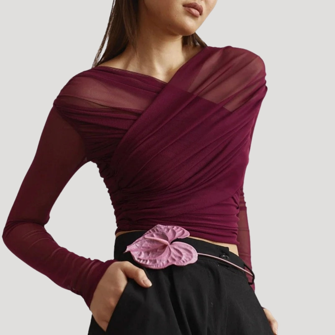 Claire | Women's Spring Sheer Wrap Long-Sleeve Top™ – Elegante Transparenz für stilvolle Frühlingsmomente