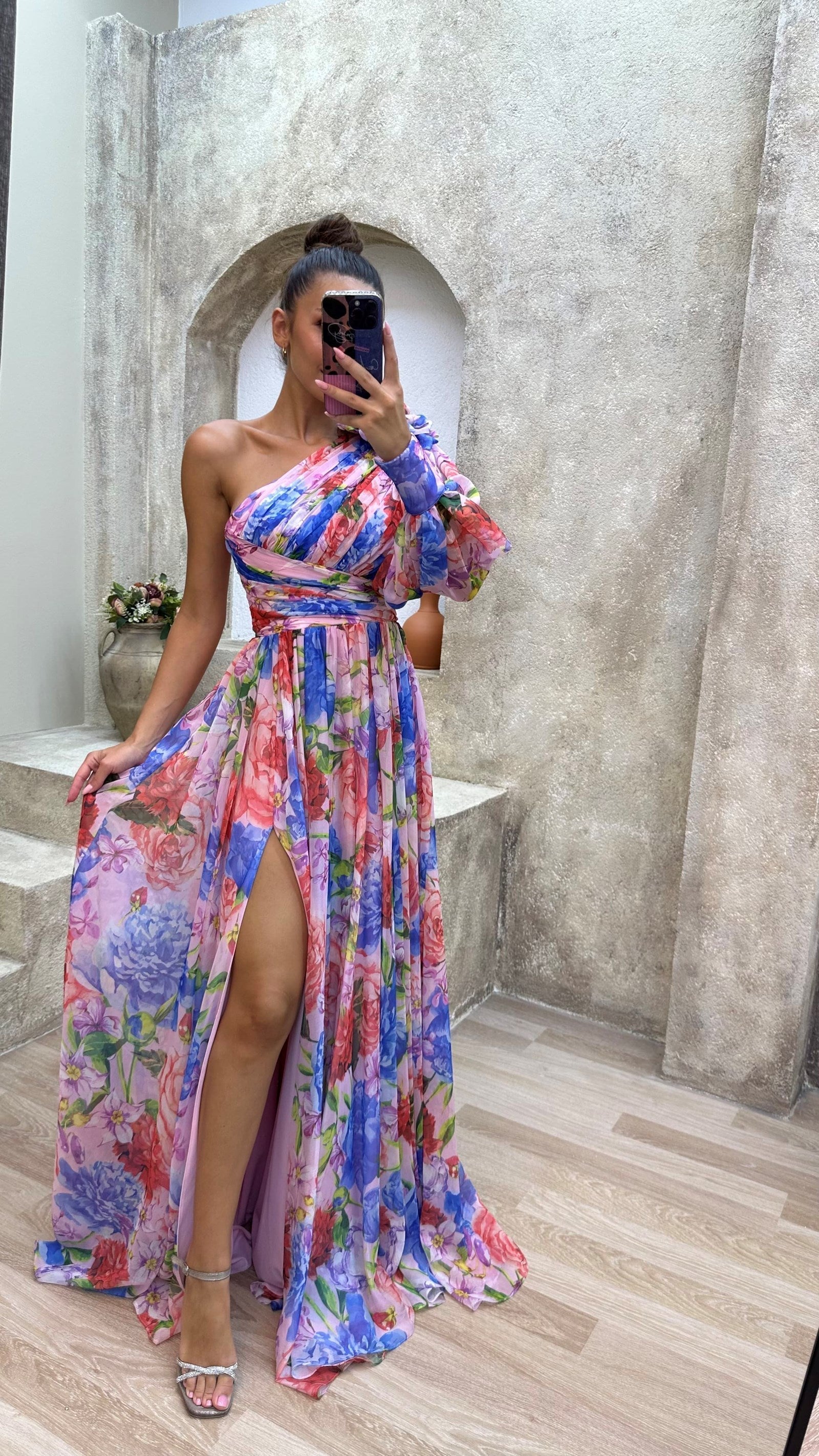 Women's Floral V Neck High Slit Elegant Maxi Dress™ – Zeitlose Eleganz mit femininem Flair