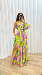 Women's Floral V Neck High Slit Elegant Maxi Dress™ – Zeitlose Eleganz mit femininem Flair