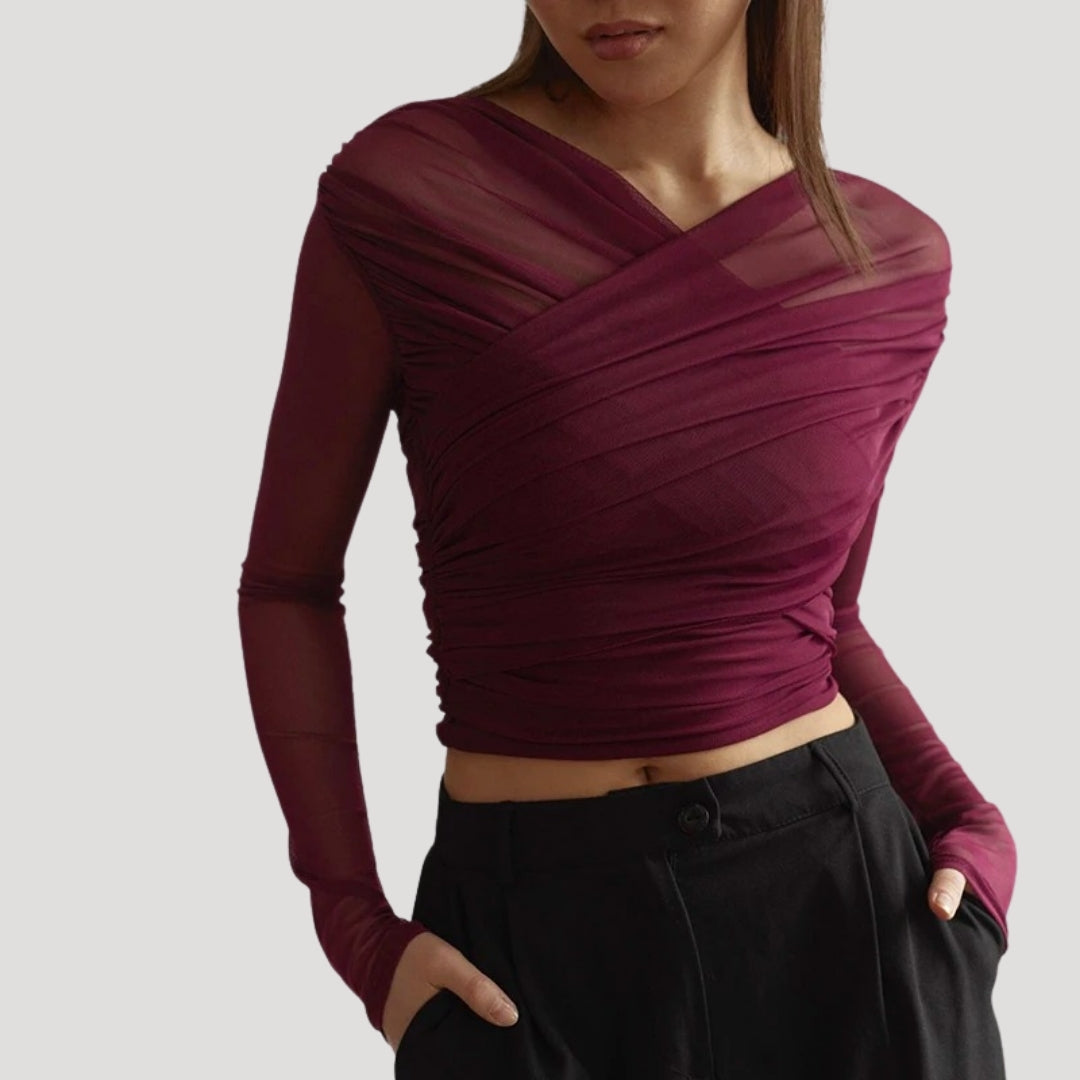 Claire | Women's Spring Sheer Wrap Long-Sleeve Top™ – Elegante Transparenz für stilvolle Frühlingsmomente