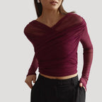 Claire | Women's Spring Sheer Wrap Long-Sleeve Top™ – Elegante Transparenz für stilvolle Frühlingsmomente