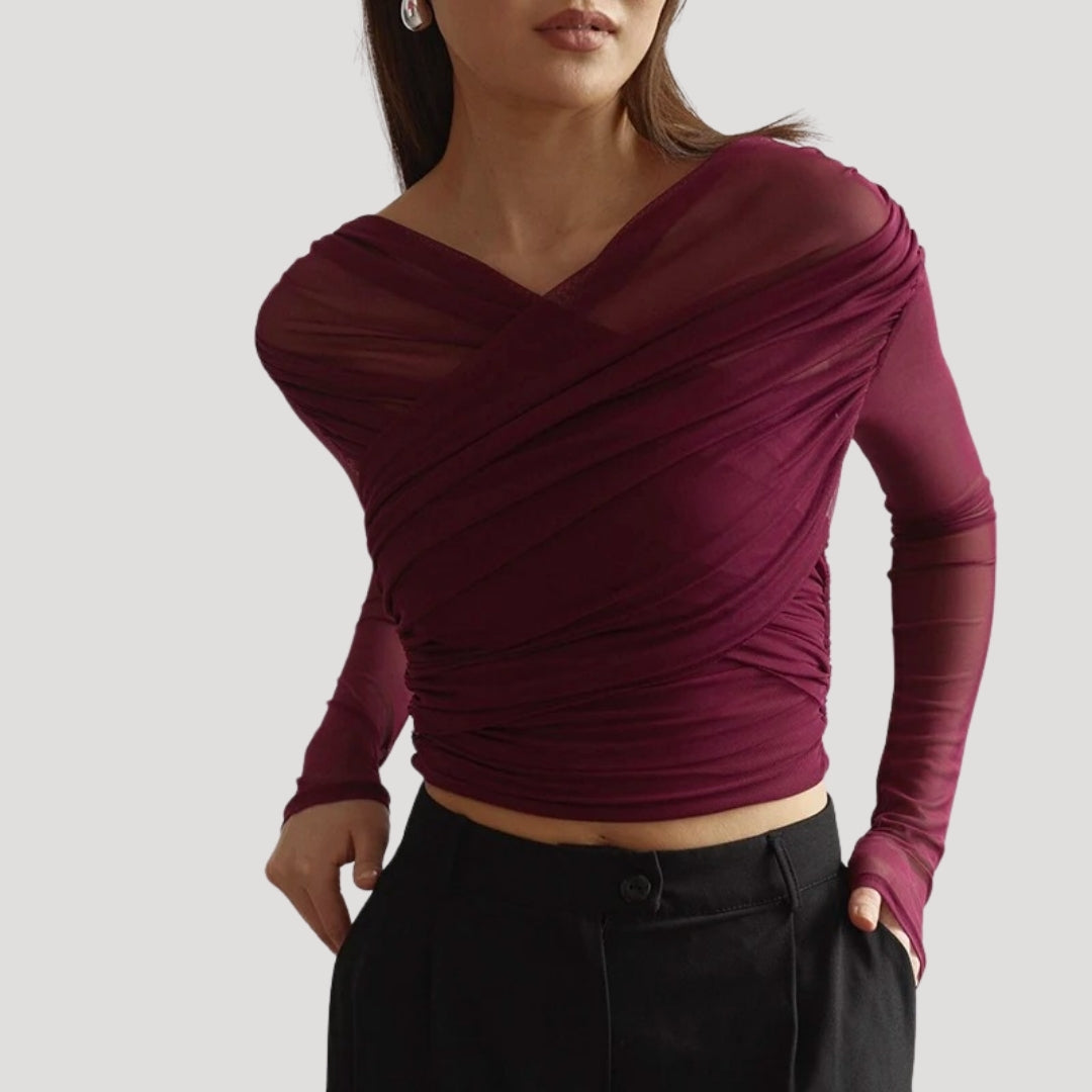 Claire | Women's Spring Sheer Wrap Long-Sleeve Top™ – Elegante Transparenz für stilvolle Frühlingsmomente