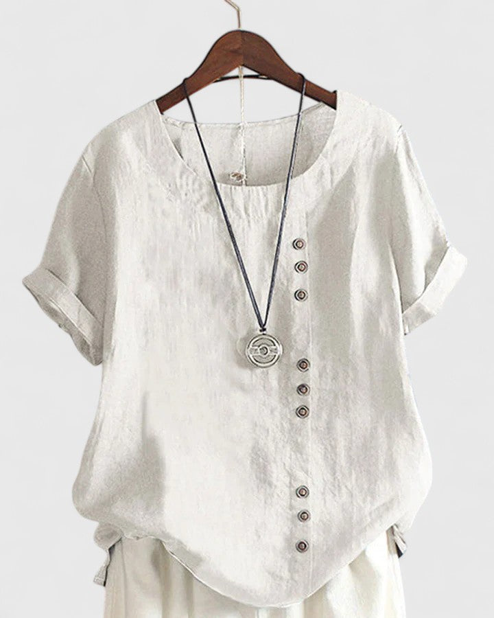 Stylish Asymmetrical Button Blouse™ – Mühelose Eleganz für jeden Tag