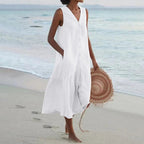 Women's Sleeveless V-Neck Button Front Midi Dress™ – Zeitloser Sommer-Chic mit femininer Eleganz