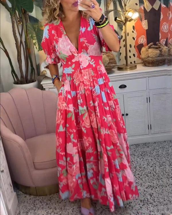 Elegant Floral V-Neck Maxi Dress™ – Romantische Eleganz für jeden Anlass
