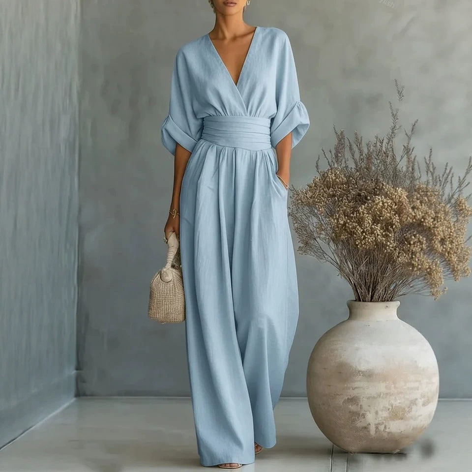 Women's Wide Leg Jumpsuit with V-Neck and Relaxed Fit™ – Mühelose Eleganz für jeden Anlass