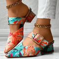 Women's Colorful Printed Heels with Strap and Block Heel™ – Kunstvolle Eleganz für stilvolle Auftritte