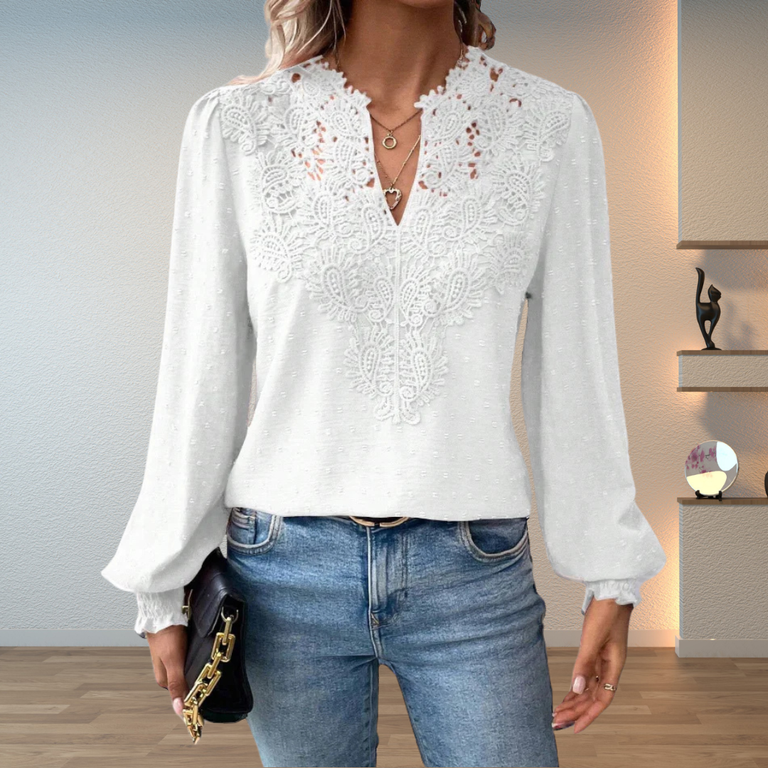 Women's Elegant Lace V-Neck Blouse Slim Fit Long Sleeve Casual Chic Top™ – Zeitlose Eleganz für jeden Anlass
