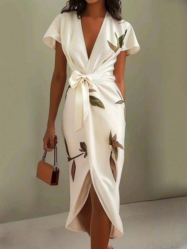 Women's Floral Wrap V Neck Elegant Midi Dress™ – Zeitlose Eleganz für jeden Anlass