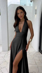 Women's Deep V-Neck Dress with Slit™ – Elegante Verführung mit zeitlosem Charme
