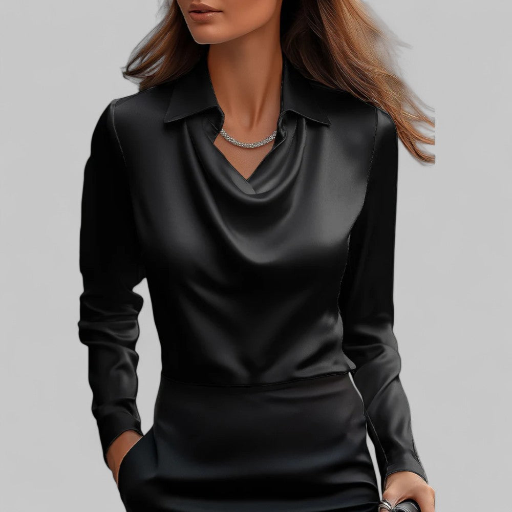 Women's Draped Neck Long Sleeve Blouse with Satin-Like Finish™ – Elegante Drapierung für zeitlosen Business-Chic