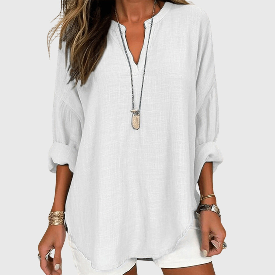 Relaxed Split-Neck Long Sleeve Top™ – Mühelose Eleganz für den Alltag