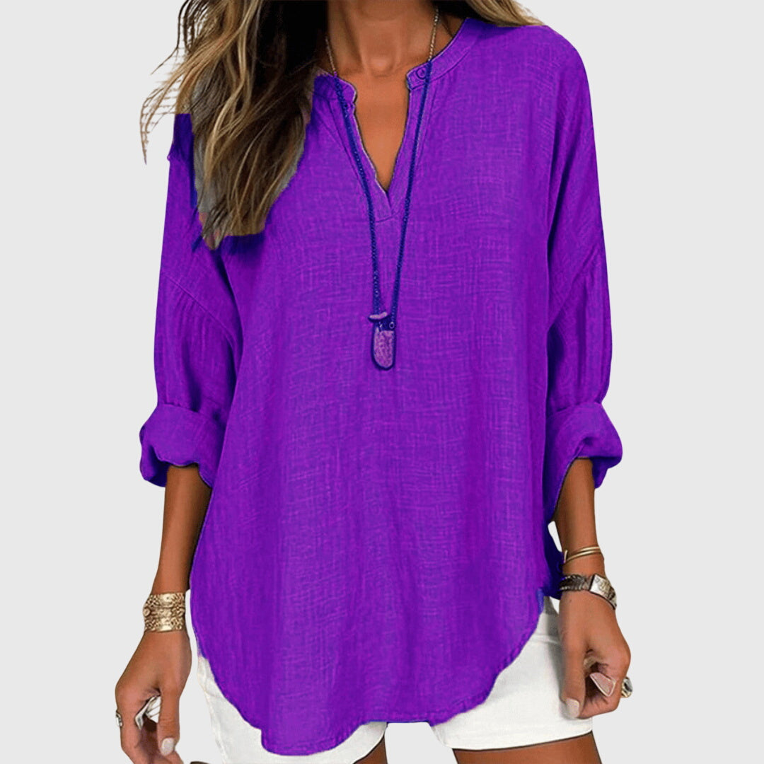 Relaxed Split-Neck Long Sleeve Top™ – Mühelose Eleganz für den Alltag