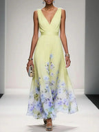 Women's Floral V Neck Elegant Flowing Summer Maxi Dress™ – Elegante Leichtigkeit für warme Tage