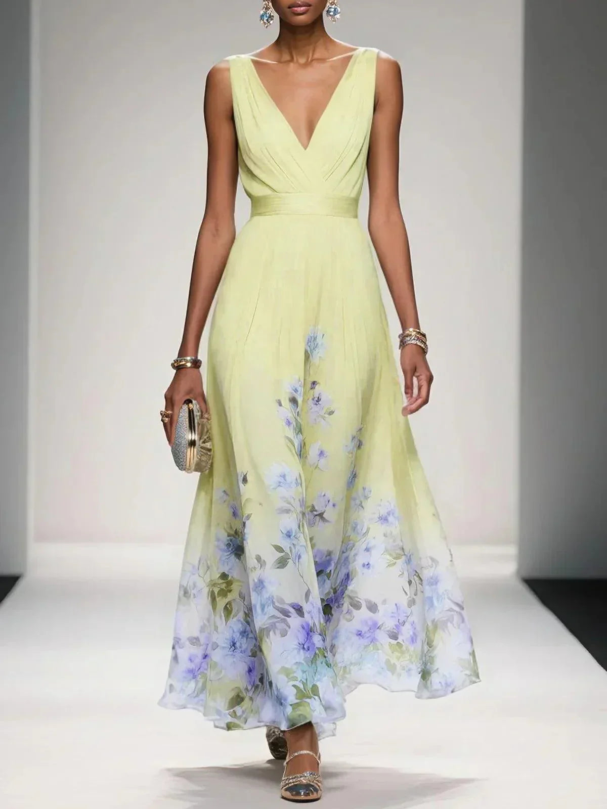 Women's Floral V Neck Elegant Flowing Summer Maxi Dress™ – Elegante Leichtigkeit für warme Tage