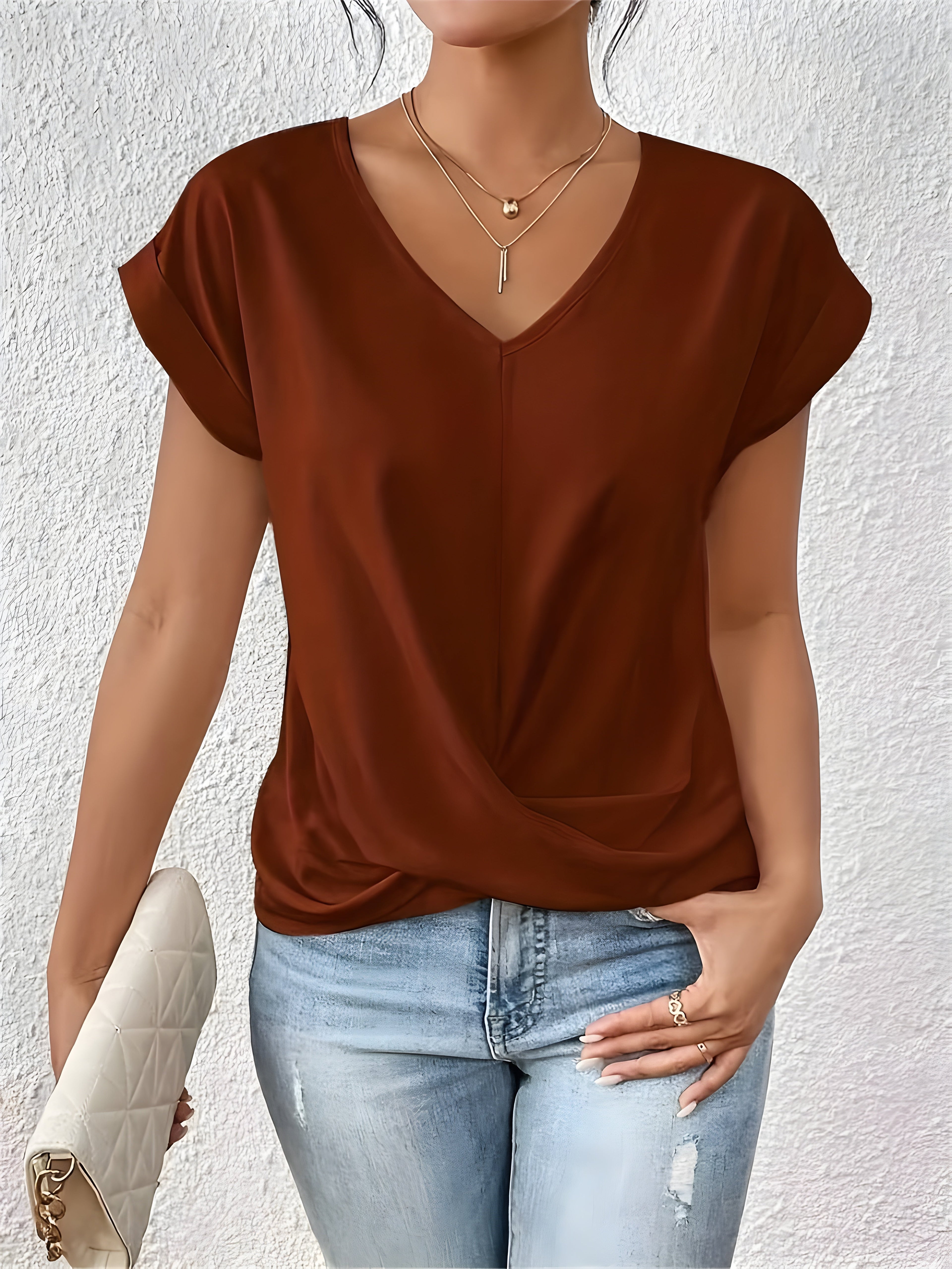 Women's V-Neck Twist Front Summer Top Relaxed Fit Cap Sleeve Casual Blouse™ – Mühelose Eleganz für warme Tage