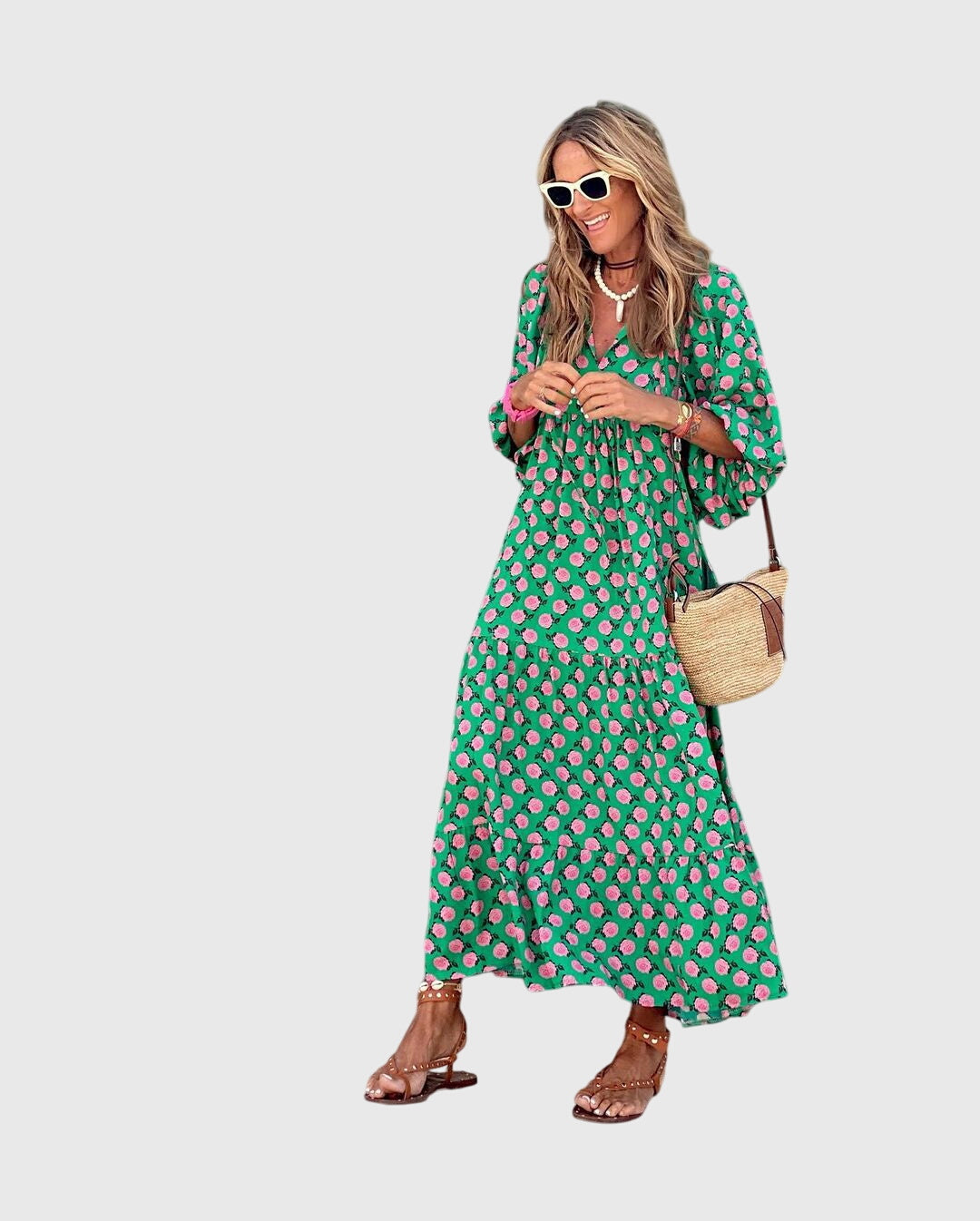 Spring Patterned Maxi Dress For Women™ – Fließender Frühlingskomfort mit zeitloser Eleganz