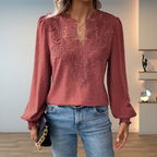 Women's Elegant Lace V-Neck Blouse Slim Fit Long Sleeve Casual Chic Top™ – Zeitlose Eleganz für jeden Anlass
