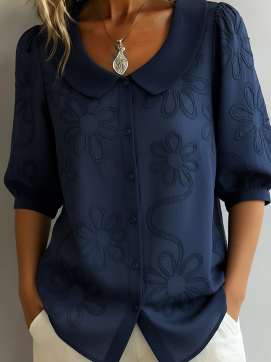 Women's Floral Blouse Loose Fit V Neck Sleeve Casual Top™ – Mühelose Eleganz für jeden Tag