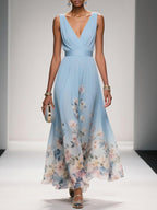 Women's Floral V Neck Elegant Flowing Summer Maxi Dress™ – Elegante Leichtigkeit für warme Tage