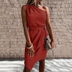 Women's One Shoulder Draped Waist Elegant Party Midi Dress™ – Elegante Silhouette für besondere Anlässe
