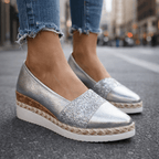 Women's Glitter Wedge Loafers with Slip On Design and Cushioned Sole™ – Elegante Bequemlichkeit mit glamourösem Glitzer-Finish