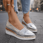 Women's Glitter Wedge Loafers with Slip On Design and Cushioned Sole™ – Elegante Bequemlichkeit mit glamourösem Glitzer-Finish