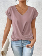 Women's V-Neck Twist Front Summer Top Relaxed Fit Cap Sleeve Casual Blouse™ – Mühelose Eleganz für warme Tage